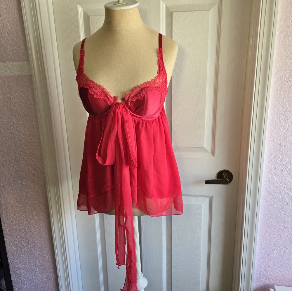 Vintage Victoria’s Secret‎ Bow Front Red Babydoll Top Size 34B Camisole Feminine